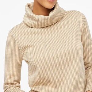 J.Crew Tan Herringbone Funnel Neck Pullover, Size M